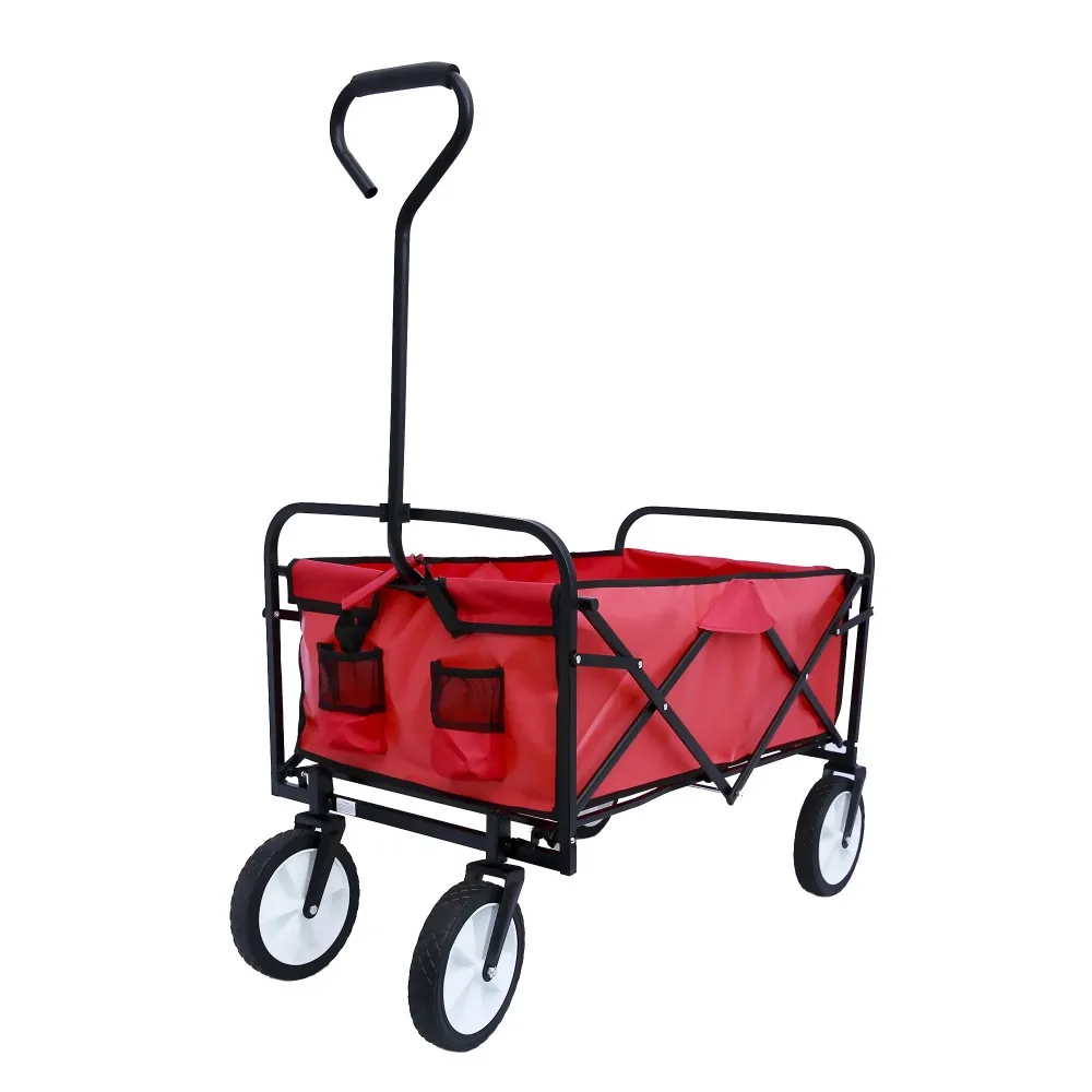 

Red Trolley Folding Wagon Garden Shopping Beach Cart With Wheels Home Storage Organization