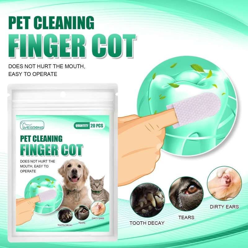 20pcs Dog Toothbrush Non-Woven Fabric Dots Surface for Easy Teeth Cleaning