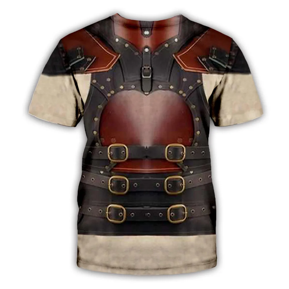 

2022 New Medieval 3D Print Short Sleeve For Men Retro Steampunk Church Pagan Knight Cosplay Funny O-Neck Summer T-Shirt Tops