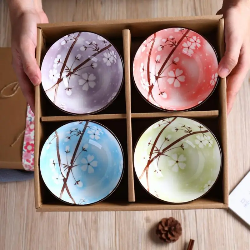 

Japanese Small Bowl Set Household Ceramic Rice Bowls Dinnerware No Chopsticks Dipping Dish For 4 People Kitchen Tableware Set