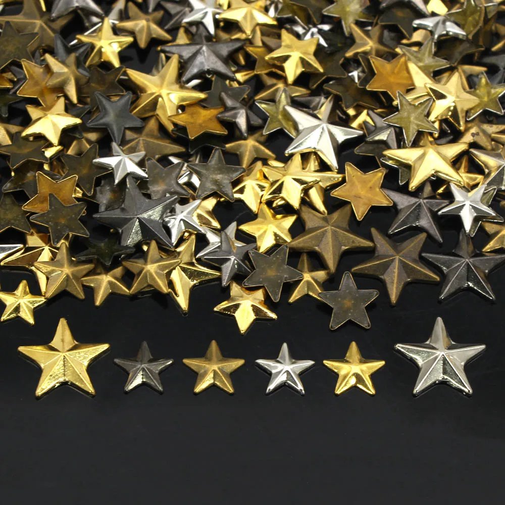 100pcs Gold Sliver Black Star Hotfix Stud Iron-on Rhinestuds Rivets on Punk Clothes DIY Garment Accessories Metal 8/10/15mm