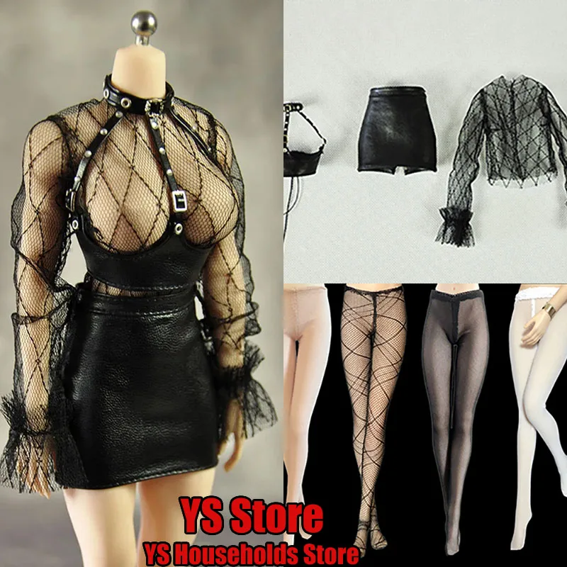 

1/6 Scale Women Soldier Gothic Lace Skirt Beauty Hot Seamless Pantyhose Lace Fishnet Mesh Stocking Fit 12" Action Figure Body