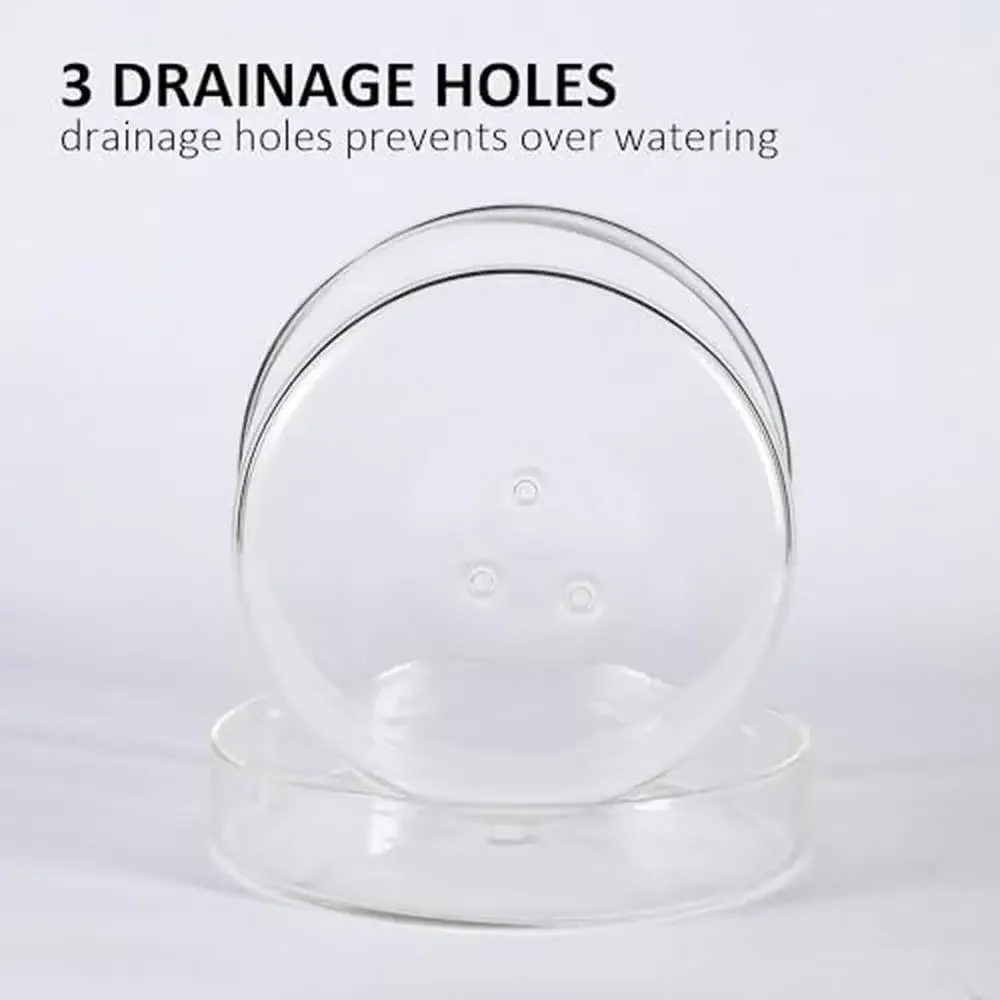 Glass Planter Pot Set Clear Plant Container with Tray Modern Indoor Outdoor Decor Drainage Holes & Saucer Included