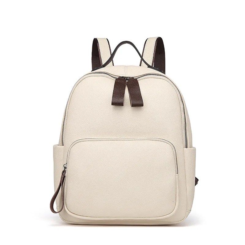 New 2023 Travel Leather Soft Leather Lightweight Simple Cowhide Travel Backpack For Teenage Girls