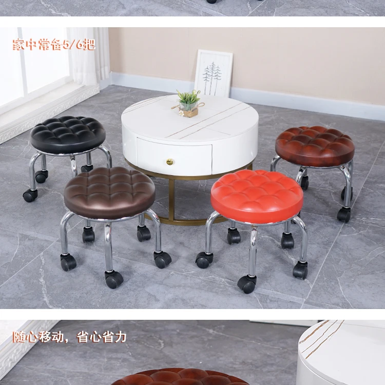 Aluminum Pulley Stool Low Round Stool with Wheels Creative Home Back Chair Lazy Housework Bench Portable Household