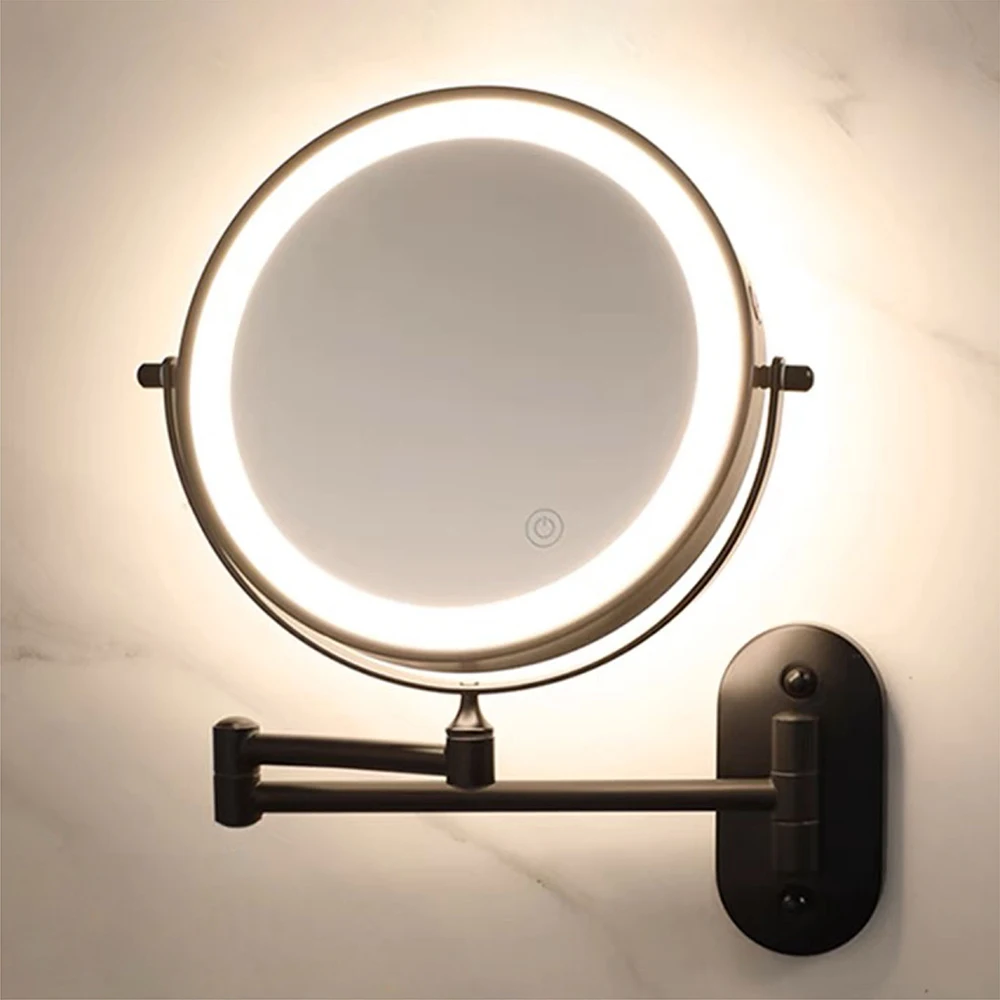 8 Inch Black Wall Mounted Bathroom Mirror 10x Magnifying Makeup Mirror Adjustable Dimming Vanity Cosmetic Mirrors with Light 2