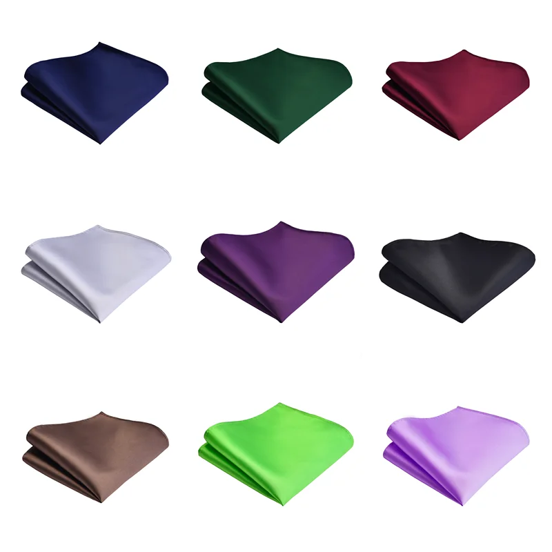 Pocket Square New Fashion Solid Smooth Pocket Square Red Green purple Handkerchief 25*25cm Silk Waterproof Surface Men's Business Wedding