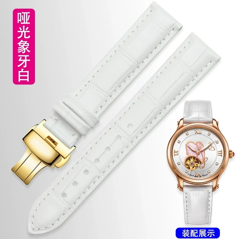 Elegant Women's Genuine Leather Watchband with Rose Gold Metal Buckle – White Strap in Multiple Sizes