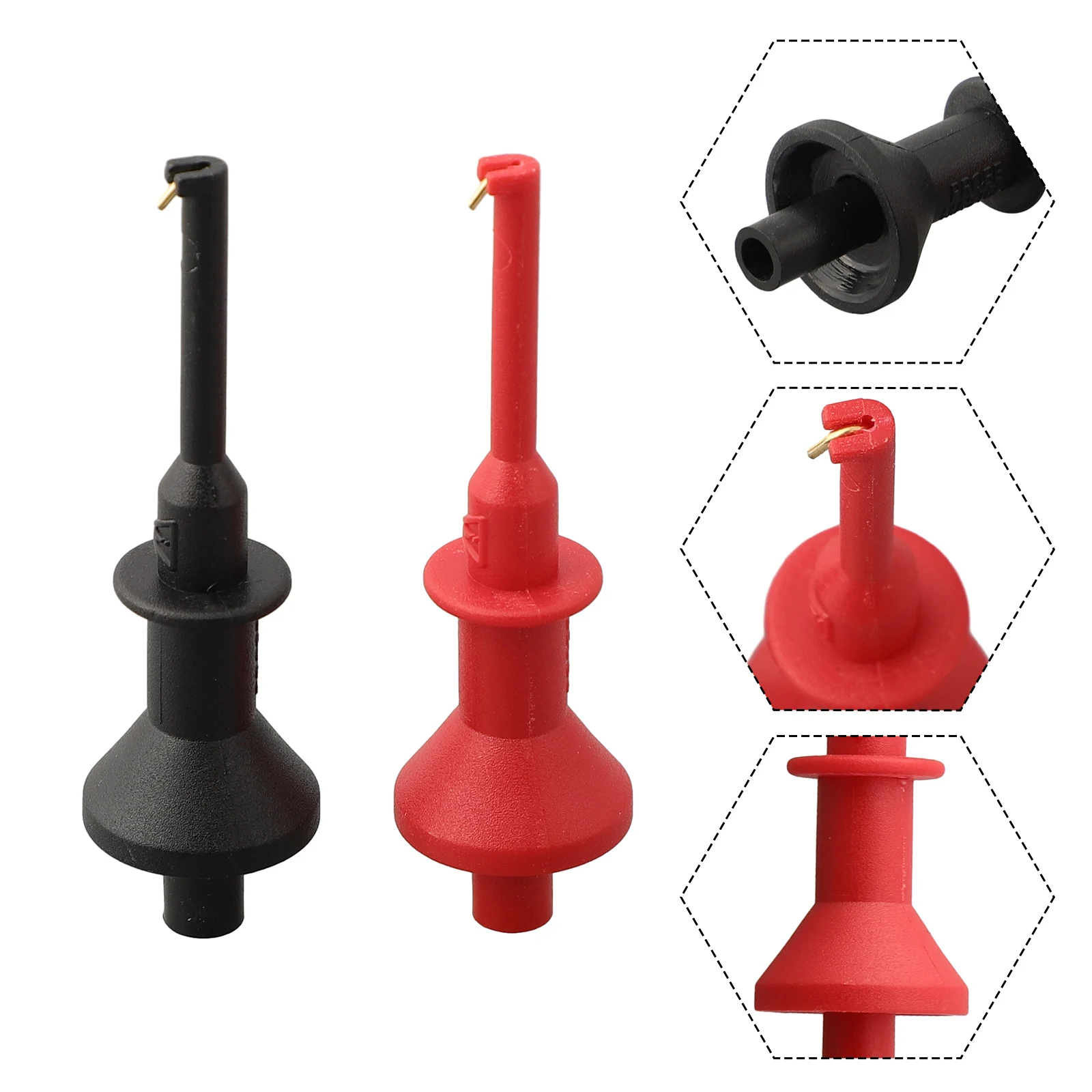 

2pcs Multimeter Probe Hook 2mm/ 0.08in Threaded Banana Test Leads Multimeter Test Hook CAT Ⅲ 1000V Plastic+Metal