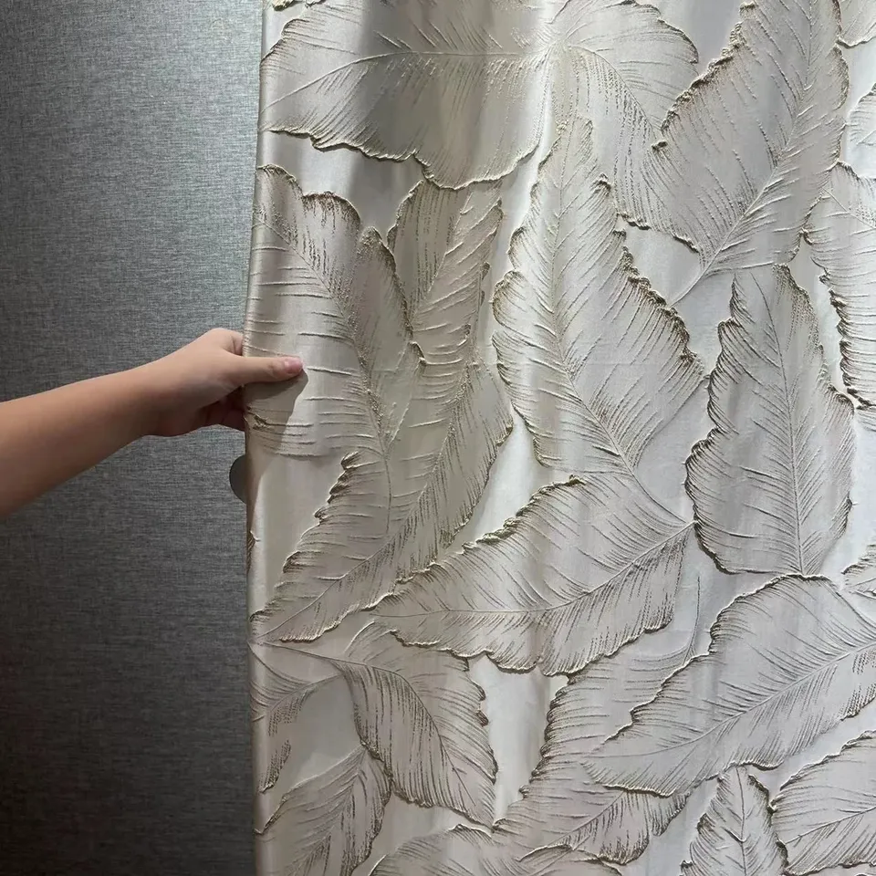 Embossed High-precision Gold Jacquard Fabric Luxury Curtain for Living Room Bedroom Dining American Leaves Blackout Window