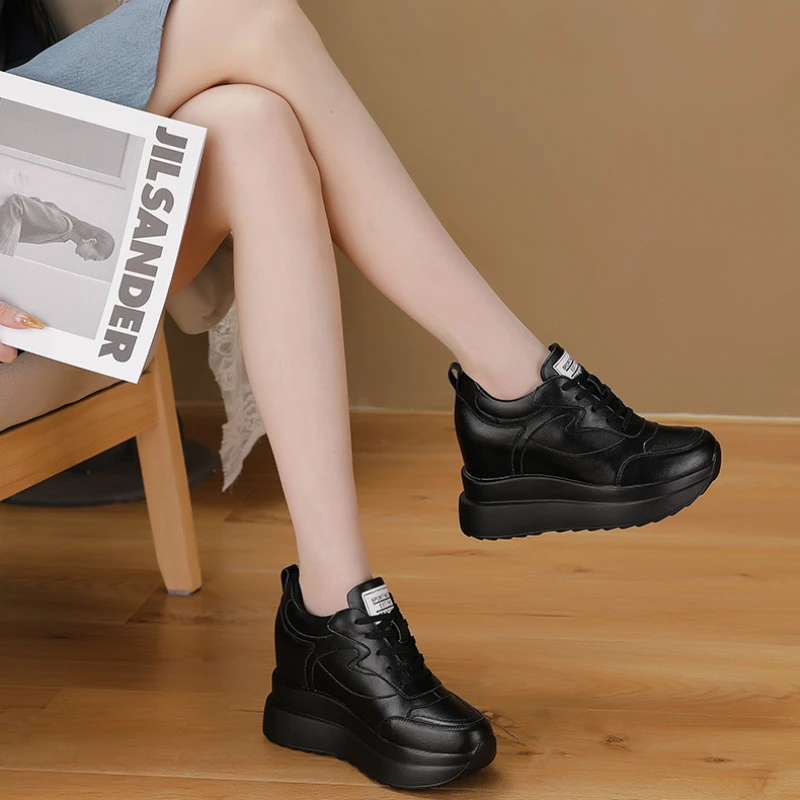 Women's Sneakers Genuine Leather Womens Casual Shoes Thick Sole Increase Height 10cm Women Sneakers Breathable Shoes Botas Mujer 5