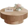 31.5'' Natural Coffee Table Modern Handcraft Drum Round Circle Wooden Solid Wood Veneer Tea Table for for Living Room Apartment 2