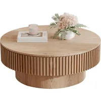 31.5'' Natural Coffee Table Modern Handcraft Drum Round Circle Wooden Solid Wood Veneer Tea Table for for Living Room Apartment 2