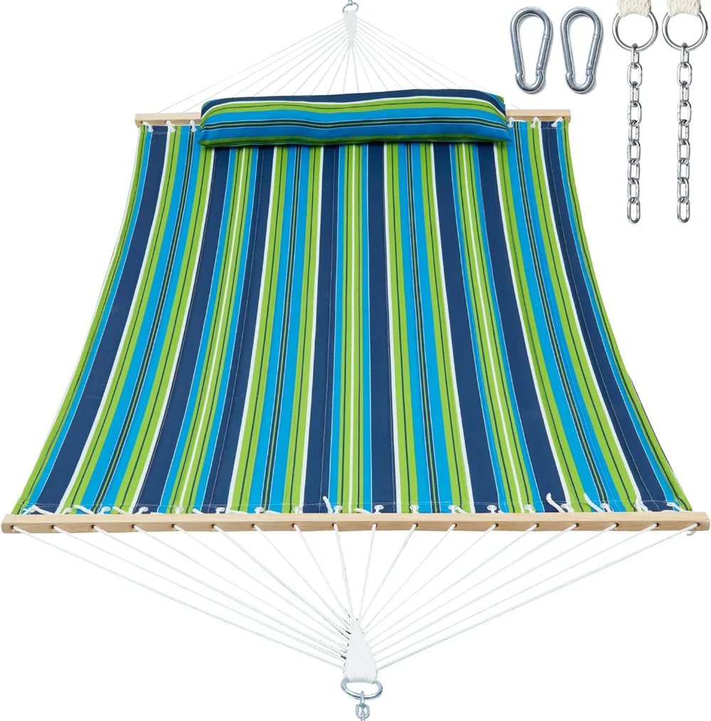 

Double Quilted Fabric Tree Hammock with Spreader Bar, 14ft Hammocks 2 Person for Outside