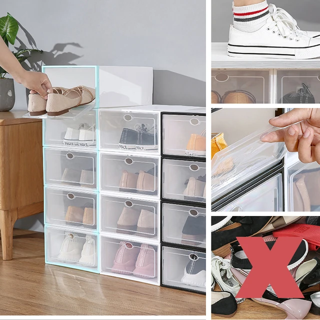 Cajas de zapatos plegables de plástico, organizador de zapatos transparente  para armario, cajón transparente apilable,cajas para zapatos - AliExpress