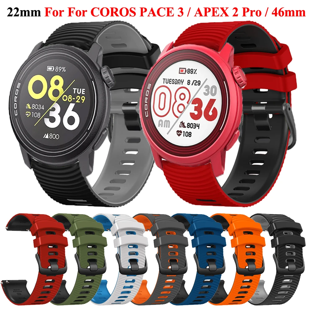 

Ремешок силиконовый спортивный для COROS PACE 3, сменный Браслет для COROS APEX 2 Pro / 46 мм/PRO, 22 мм, аксессуары