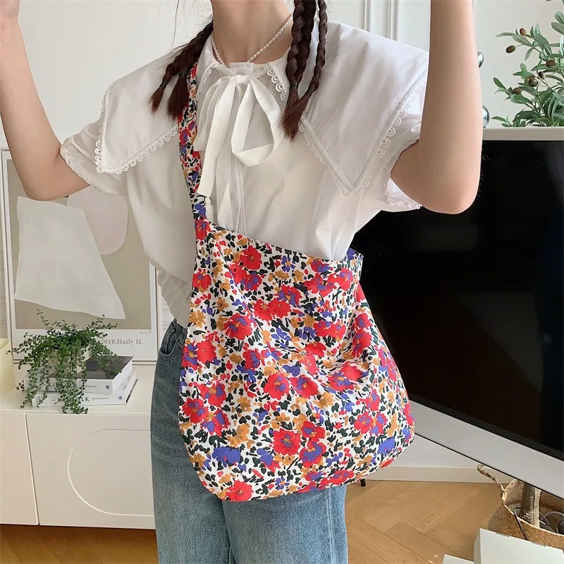 

Korea Fashion Floral Cloth Canvas Hand Bag Woman Female Shopper Shoulder Bag Handbags Shopping Portable Tote Bag For Campus Girl