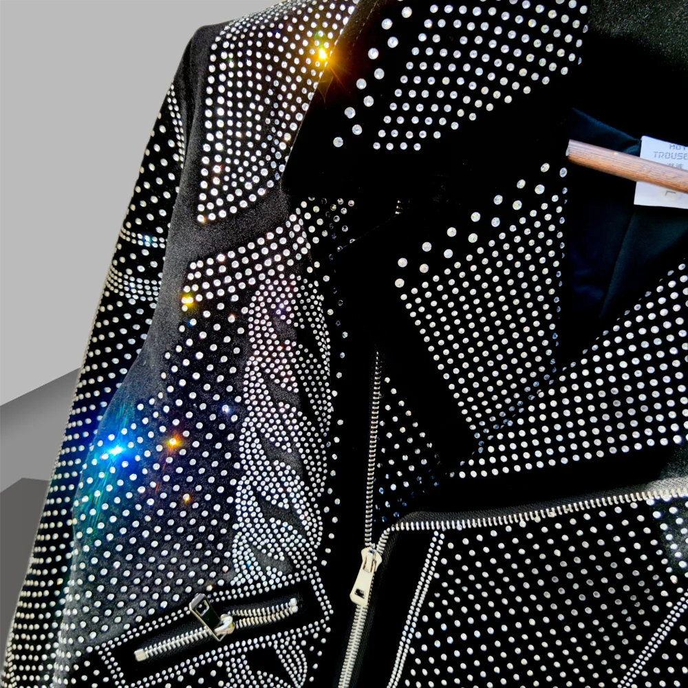 Diamond Rhinestones Jacket Men Top Quality Luxury Hot Drill Punk Club Outfit Jacket Autumn Black Jacket Coat Jaqueta Bomber 5