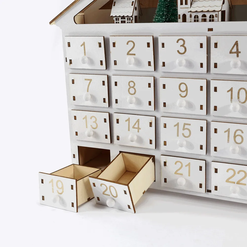 Christmas Wooden Advent Calendar With 24 Drawers House Pine DIY Countdown Calendar Multi Purpose Craft Storage Box images - 6