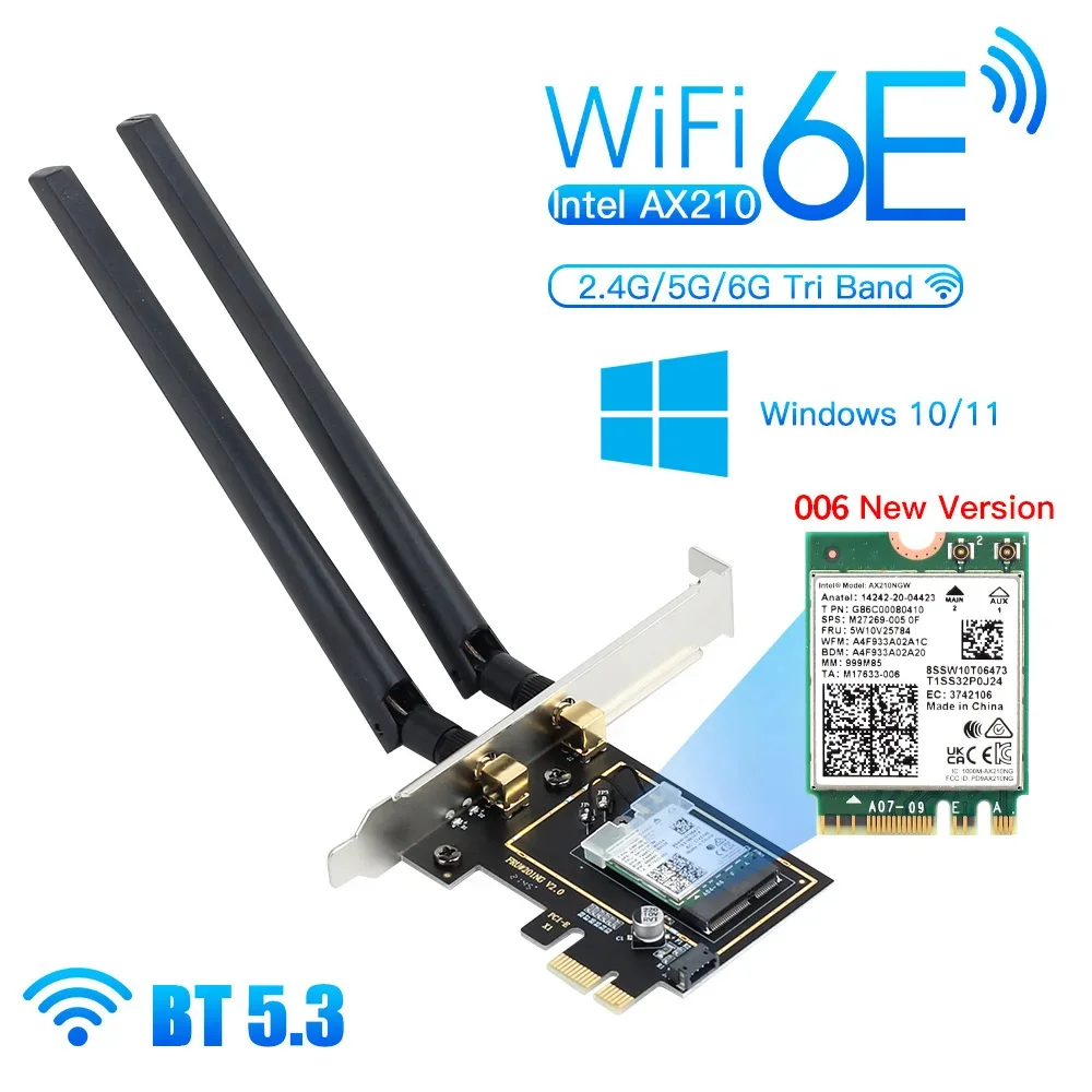 5374Mbps Wifi 6E Intel AX210 Pcie Wireless Adapter Bluetooth 5.3