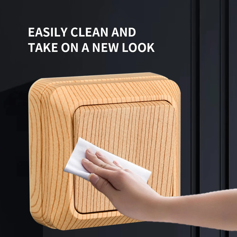 WESA Wood Wall Mount Switch Classic Flame Retardant Plastic Panel 1 Gang 1 Way Vintage Imitation Wooden Color Wall Switch 16A AC