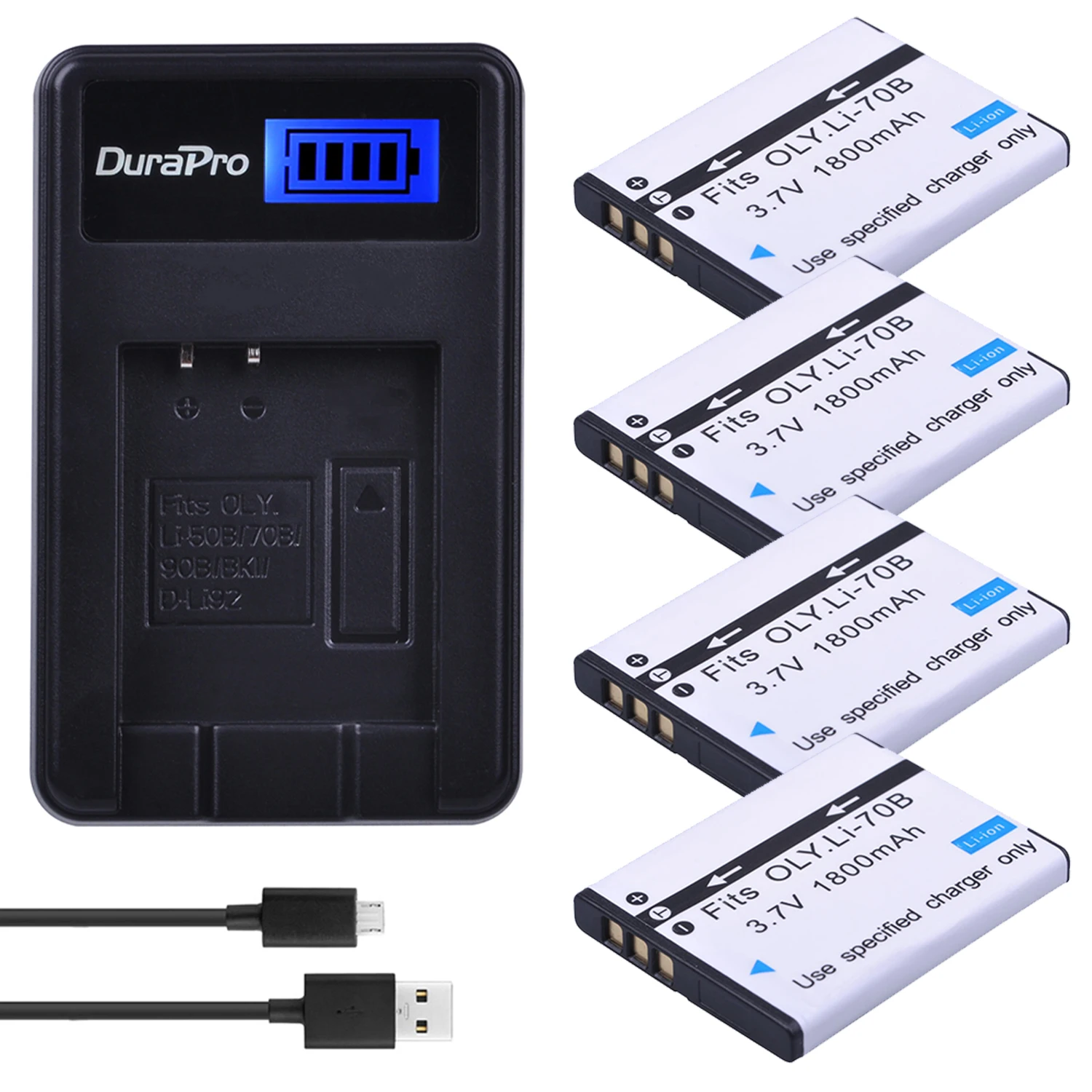 Batteria Durapro 1800Mah Li-70B Li 70B Con Caricabatterie Usb Lcd Per Fotocamera Olympus Vg-110, Vg-120, Vg-130, Vg-140, Vg-160, Fe4020