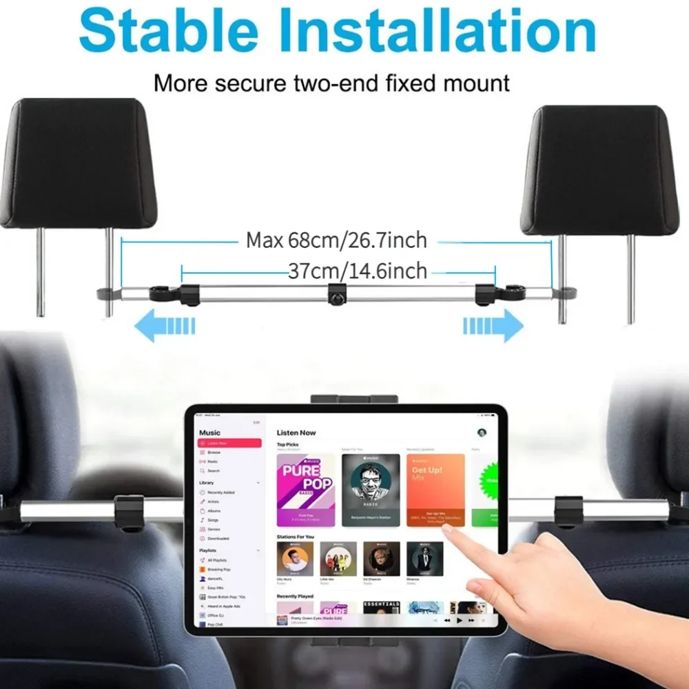 iPad Pro 12.9 용 자동차 태블릿 홀더 자동차 홀더 뒷좌석 머리 받침 삼성 갤럭시 탭 S7 Plus Fe 6-15 용 태블릿 마운트 클램프