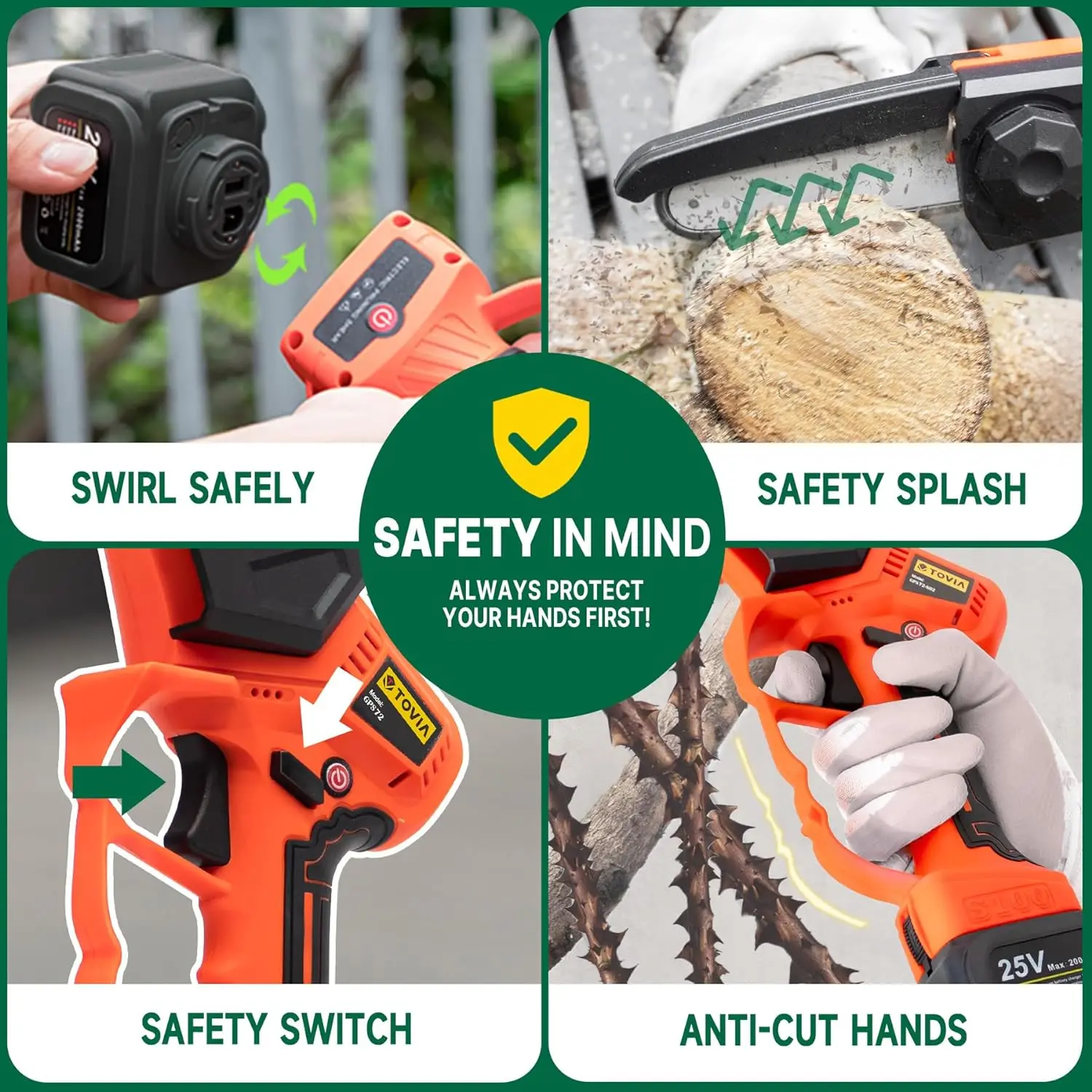 Cordless Pruner Kit, 1.6'' Electric Pruning Shears and 5'' Cordless Mini Chainsaw with 2 Pack 25V Rechargeable Batteries 5