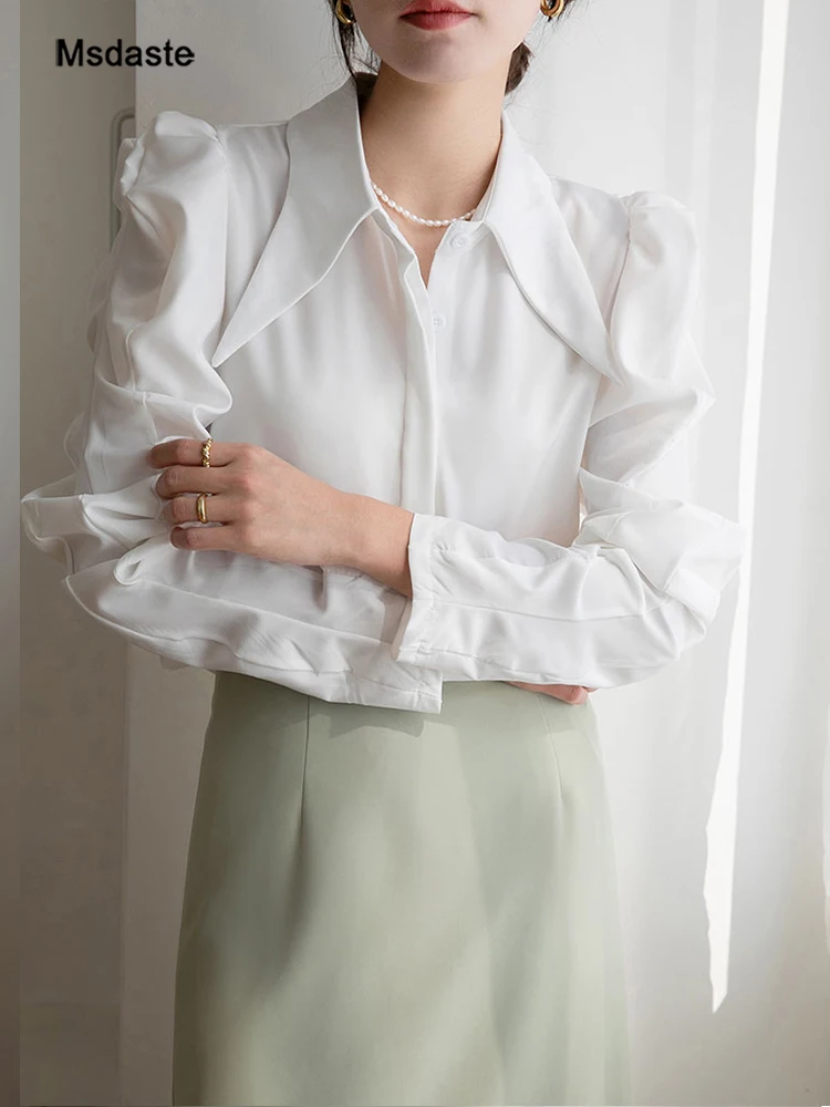 

White Shirts Blouses Women Long Sleeve Loose Chiffon Green Lady Tops Turn-down Neck Blusas Workwear Autumn Woman Formal Shirt