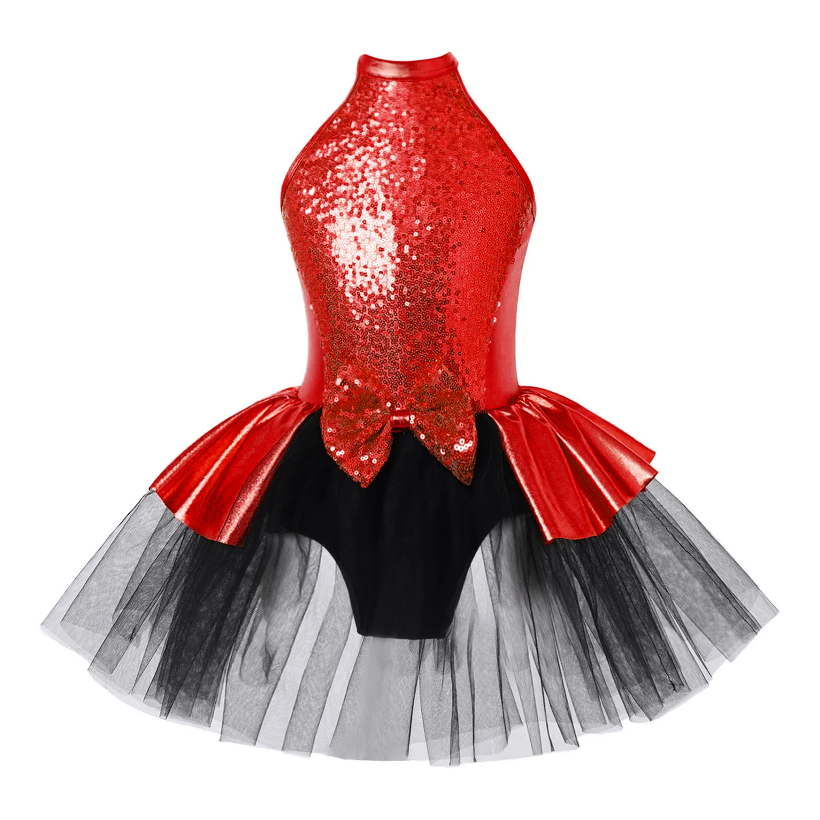 

Kids Girls Sparkling Sequins Ballet Lyrical Dance Dress Bowknot Decorated Straps Hollow Back Ballerina Tutu Mesh Dance Dress