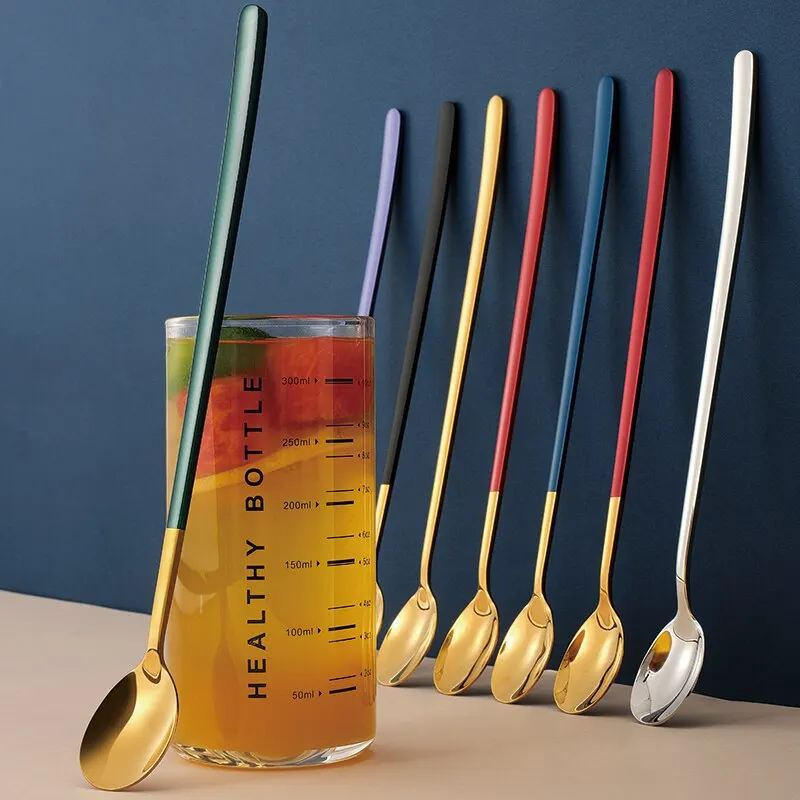 304 Stainless Steel Spoons Ice Cream Spoons Long Handle Coffee Stirring Kitchen Utensils 1pc stainless steel spoons