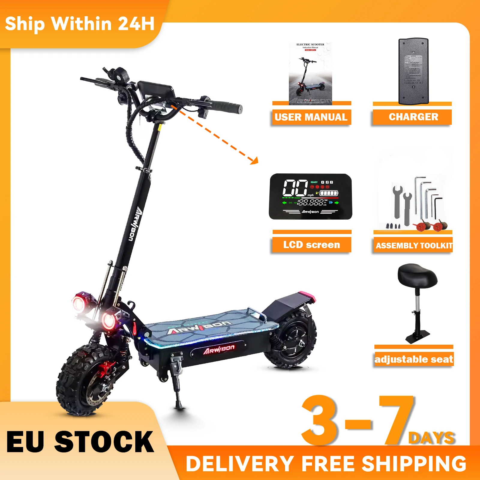 5600W Dual Motor Electric Scooter 60V 27AH Speed up to 50MPH 11 Inch Off-Road Tires Foldable Adult E-Scooter with Seat Electric Scooter