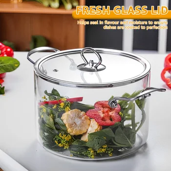 2.5/3.5L Pentola di Vetro Trasparente Pentola di Cottura Pentole per Zuppa Resistente al Calore Pentola a Mescoli Doppi Manici Pentole di Vetro Utensili da Cucina da Cucina 1