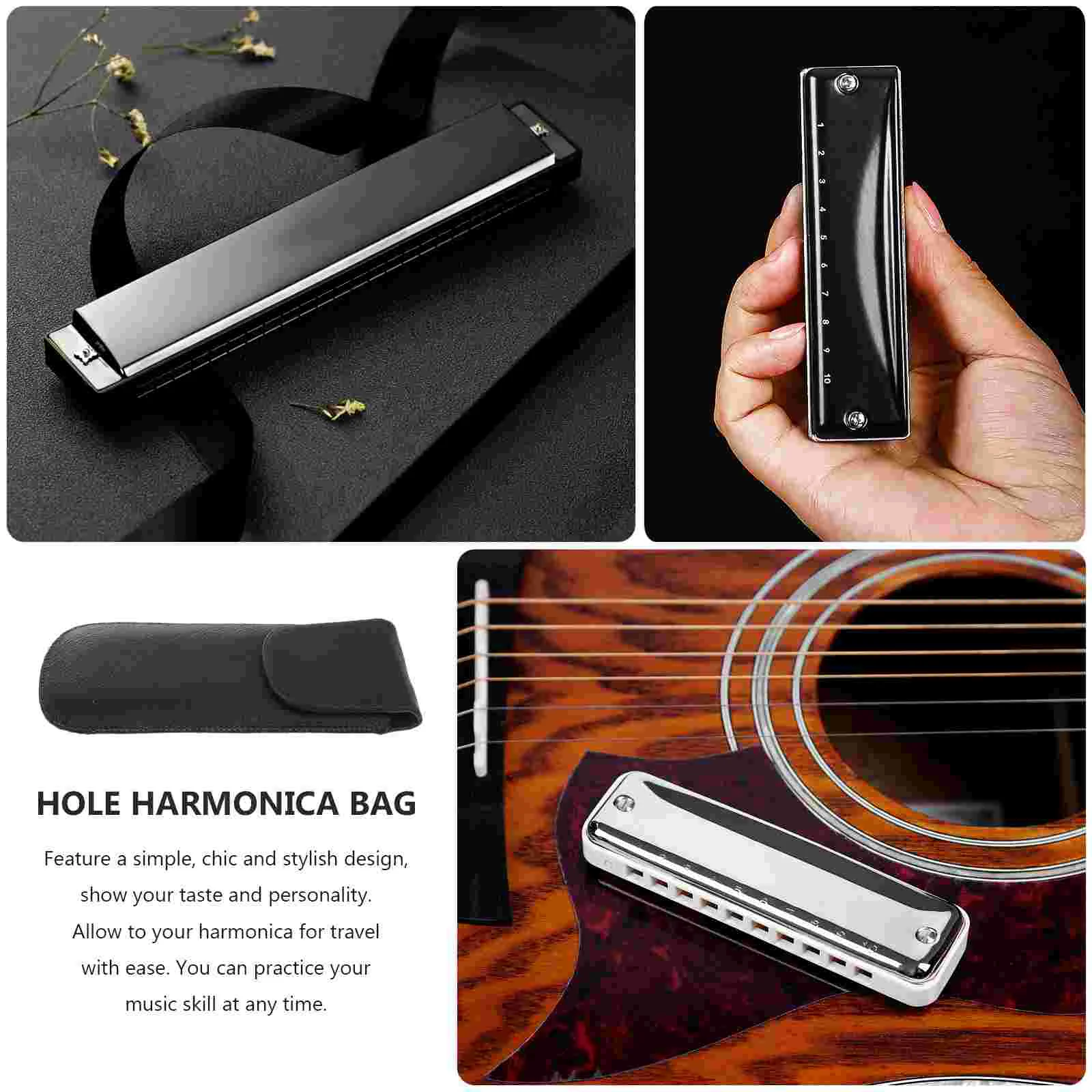 1 Pc Practical Ten-hole Harmonica Storage Box Blues Harmonica Case (Black) harmonica storage box