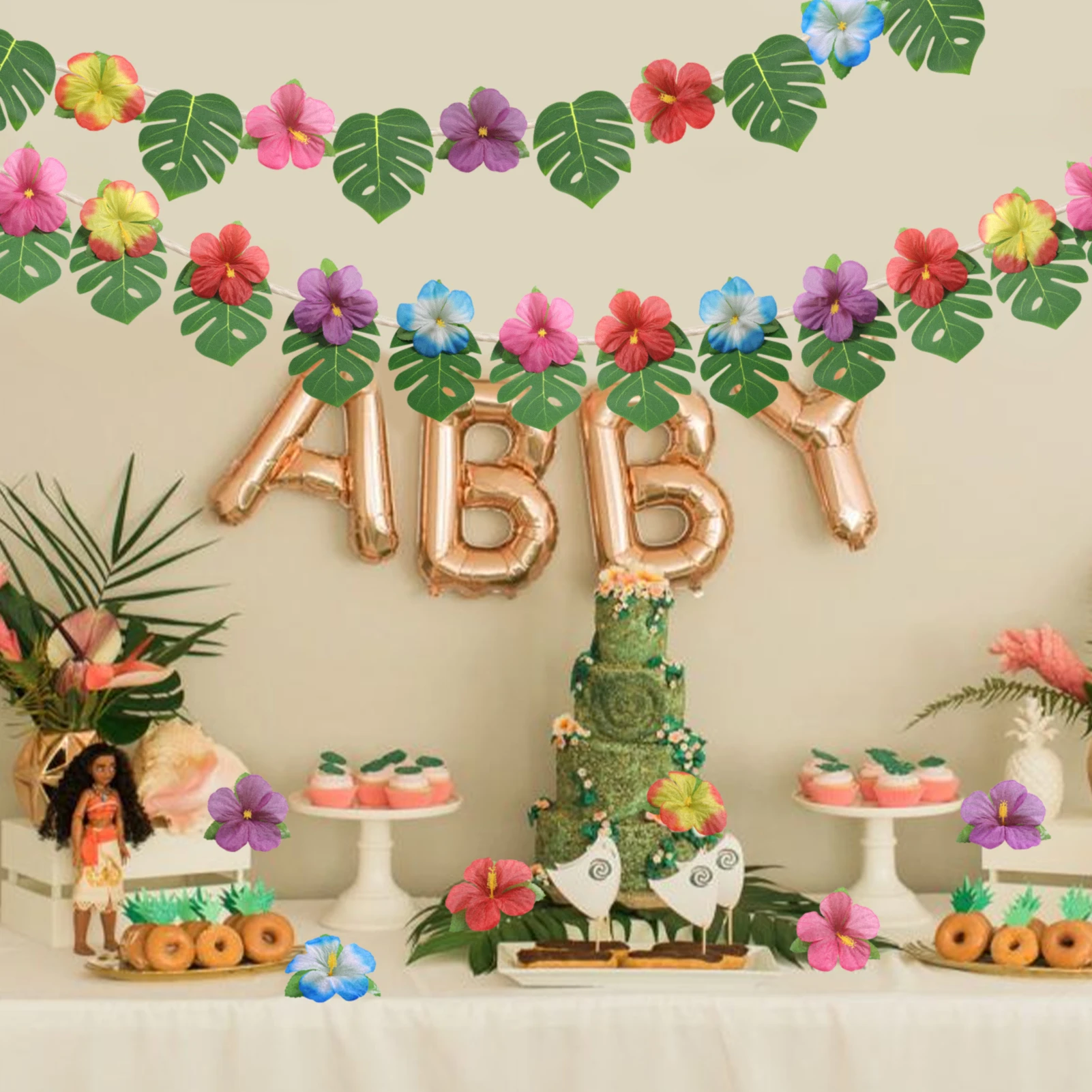 48Pcs 인공 팜 리프 꽃 머리 가짜 잎 하와이 정글 비치 테마 생일 파티 식탁 웨딩 장식