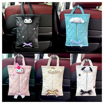 Sanrioed Kuromi My Melody Cinnamoroll Cute Car Seat Back Storage Hanging Pouch Kawaii Anime Car Tissue Bag Interior Accessories