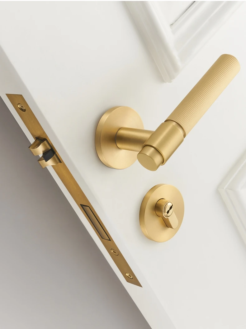 Dooroom Messing Türschloss Set Moderne Streifen Shiny Gold Innen Schlafzimmer Bad Doppel Holz Tür Hebel Dummy Privatsphäre Durchgang – Detail 8