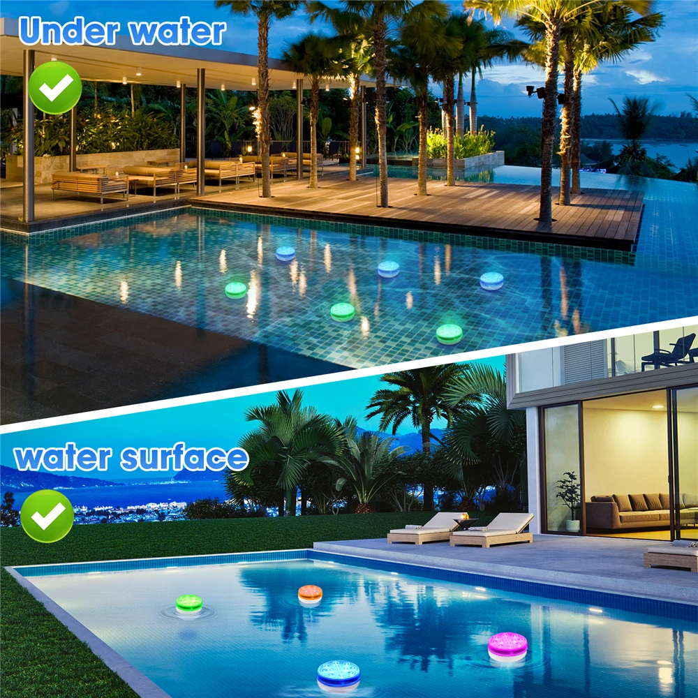 Updated Submersible LED Lights with Remote Underwater Pool Light IP68 Magnet 13 LED Bright Lamp RGB for Pond/Pool/Aquarium underwater pool lights