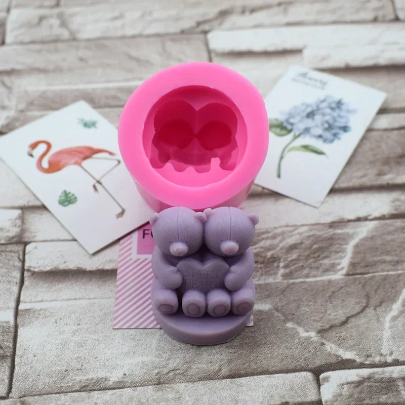 3D 입체 곰 실리콘 캔들 몰드 케이크 초콜릿 몰드 석고 아로마 테라피 몰드, DIY 작은 동물 실리콘 몰드