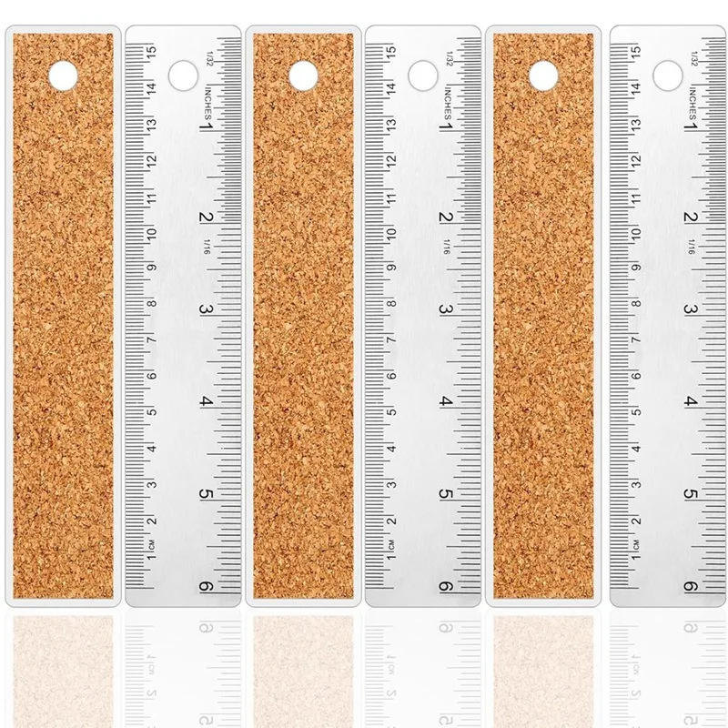 3Pcs Cork Backed Ruler,6 Inch Metal Ruler,Non Slip Metal Ruler With Cork Backing, Straight Edge Ruler For Office School