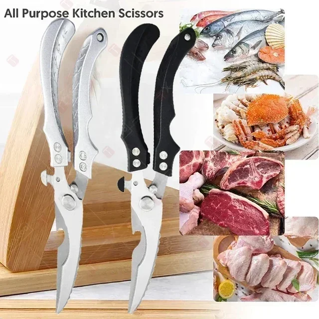 Ciseaux de cuisine professionnels, ciseaux multifonctionnels pour os de poulet, coupe-viande, canard, poisson, volaille, manche en plastique 5
