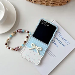 Two - Tone 3D Bow Lanyard Chain Soft TPU Shockproof Wave Phone Cover - Galaxy Z Flip5 (Case with strap)