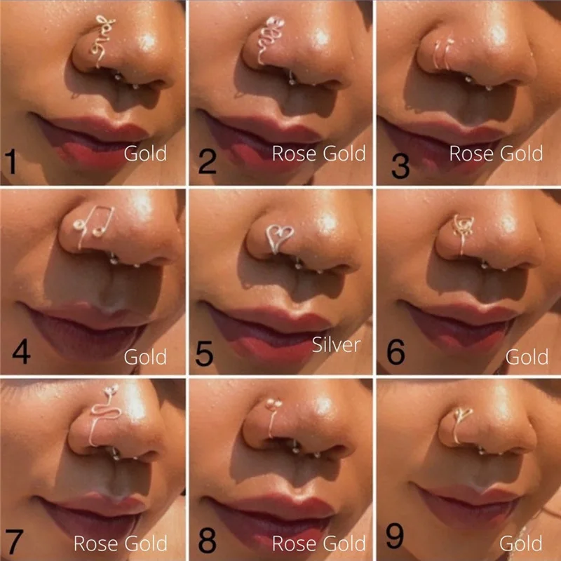 Anelli Al Naso Finti 9 Pezzi - Senza Piercing - Stili Farfalla E Fiore - Foto 9