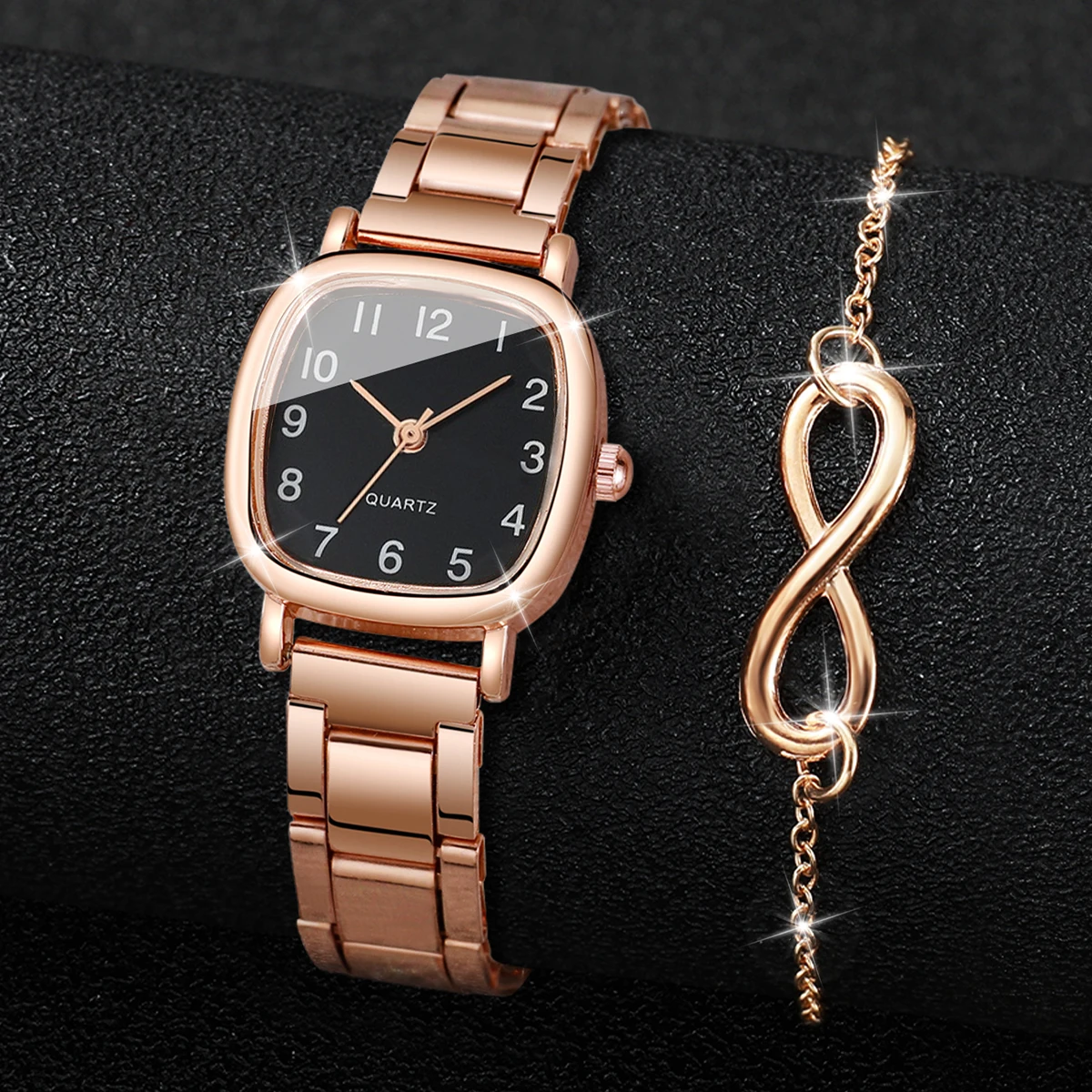 4PCS/Set Square Ladies' Watch Stainless Steel Quartz Watch Casual Korean Edition Girls' Bracelet Set