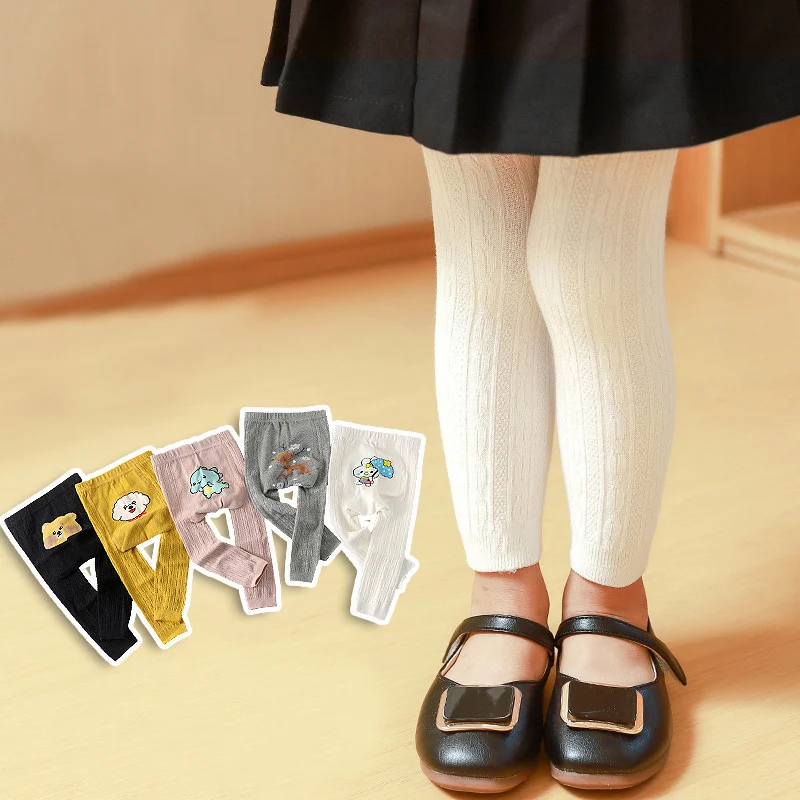 

Autumn 2022 New Kids Baby Leggings Knitted Cotton Soft Twist Cute Cartoon Big PP Children's Pants Girls Clothes Trousers
