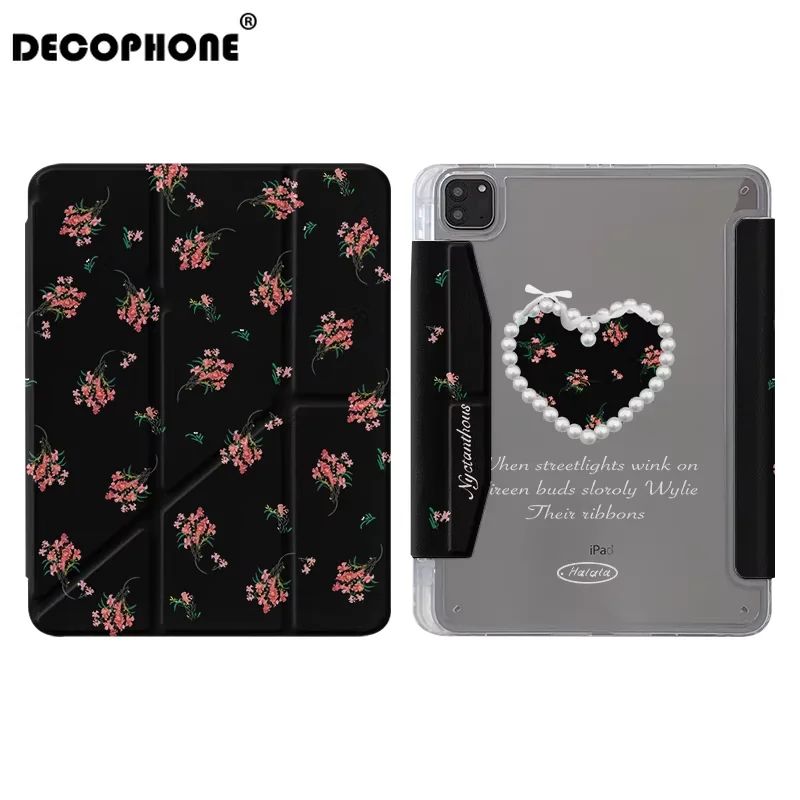 Elegant Love Floral Pearl Black Tablet Case