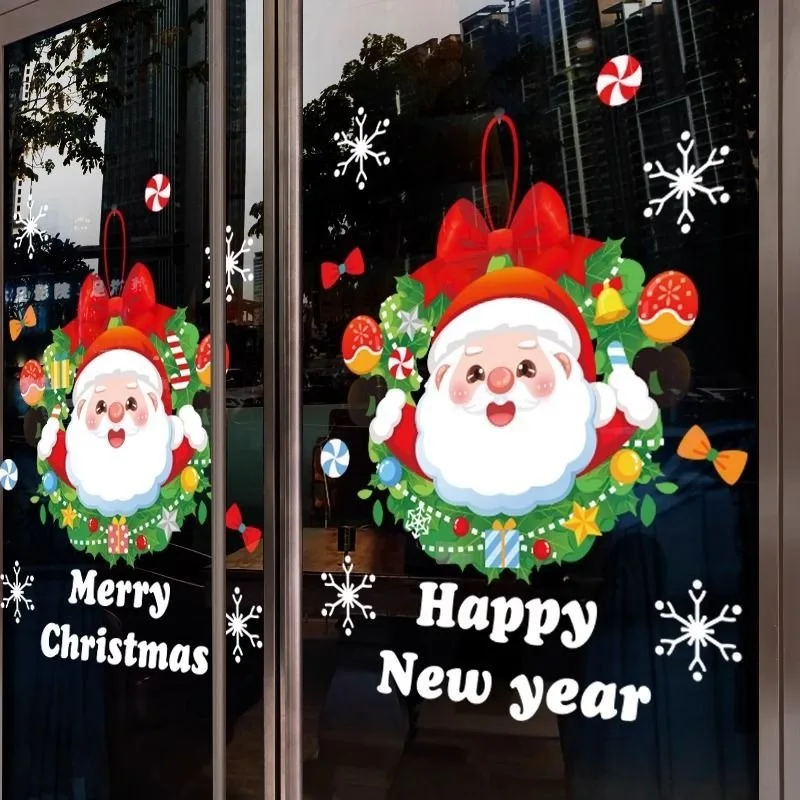 Christmas Window Stickers Party Bar Shop Ornaments Tree Snowflake Window Stickers Reusable Xmas Santa Decal for Home