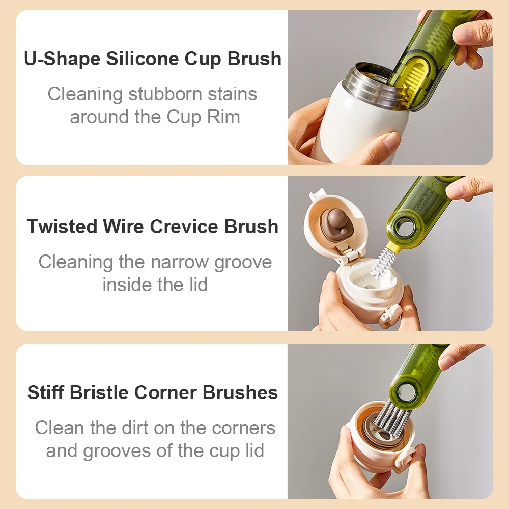 Cup Brush 3-in-1 Multi-Functional U-Shape for Cup Mouth Bottle and Mug Cleaning