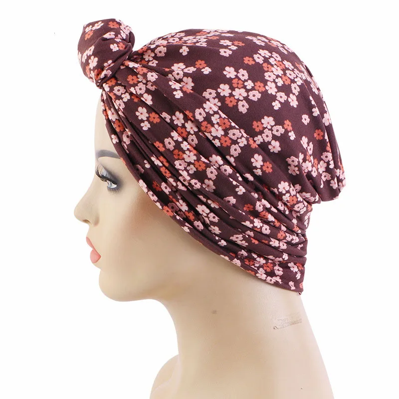 Top Knot Horns Turban Cap Muslim Fashion Hijab Hat Knotted Headscarf Hat Islam Abaya African Head Wrap Women Print Bonnet Chemo