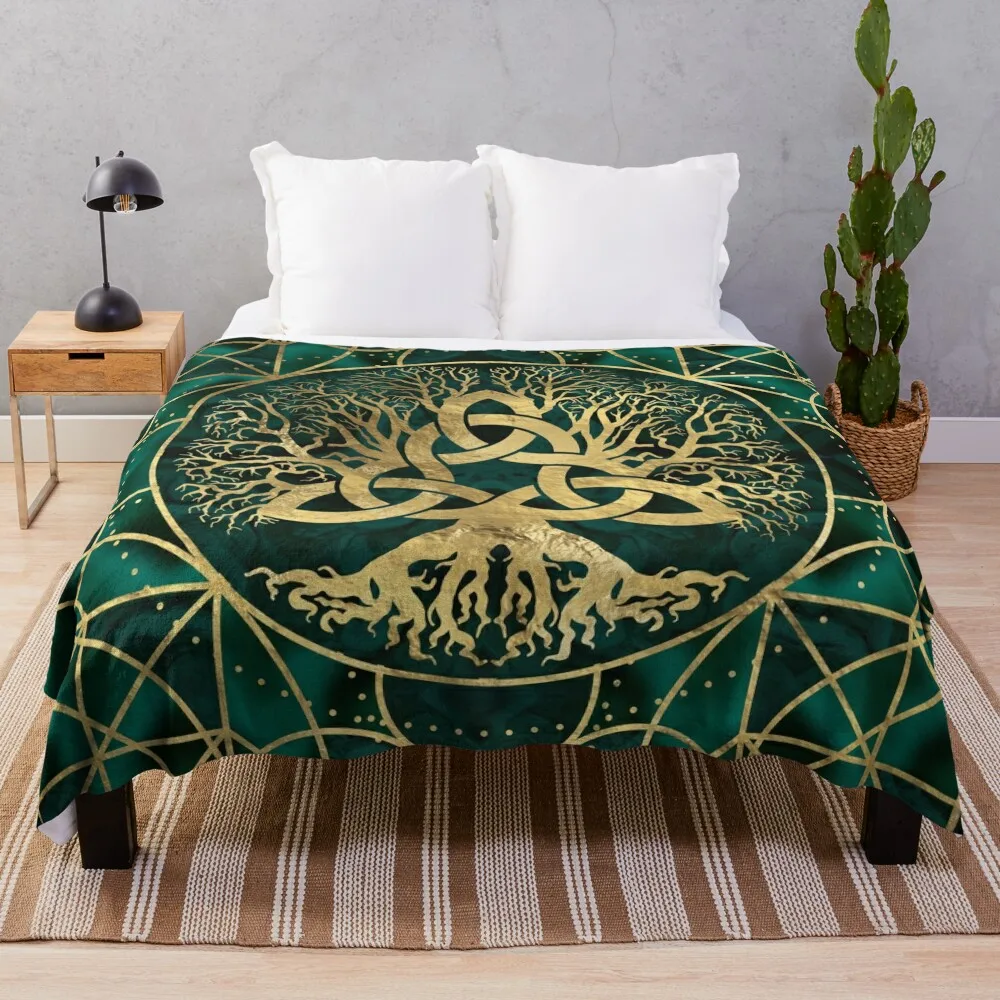 

Tree of life with Triquetra Malachite and Gold Throw Blanket Kid'S Blanket Polar blanket Loose Blanket Decorative Sofa Blankets